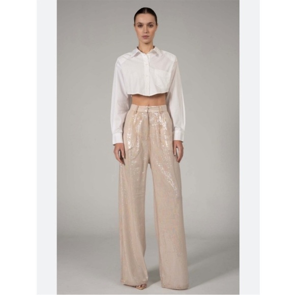 NONchalant Pants Roxanne Wide Leg Sequin in Blush Cream - Picture 3 of 8